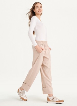 Beige Dkny Cropped Wide Leg Women's Pants | S7532489