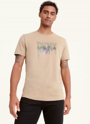 Beige Dkny Multi Paint Splatter Men's T Shirts | H3843429