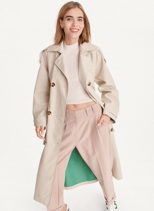 Beige Dkny Oversized With Inner Details Women's Trench Coat | G8592739