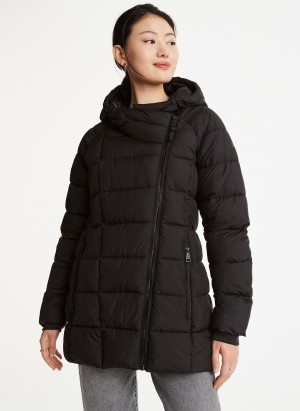 Black Dkny Asymmetrical Zip Women's Puffer Jacket | W3414594