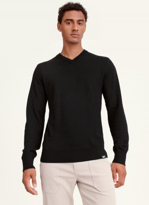 Black Dkny Basic V Neck Men's Sweaters | B0213050