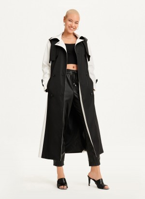 Black Dkny Colorblock Crinkle Women's Trench Coat | J9381349