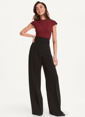 Black Dkny Double Weave Belted Women's Pants | Z1345769