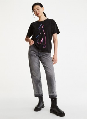 Black Dkny Fashion Girls Women's T Shirts | G6514432