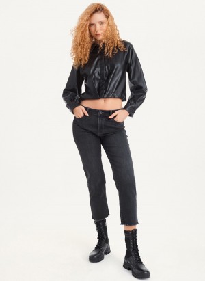 Black Dkny Faux-Leather Cropped Women's Jackets | O0818403