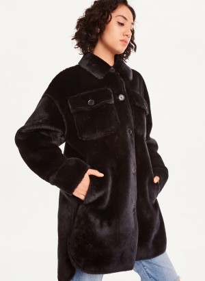 Black Dkny Faux Fur Shacket Women's Jackets | I5097970