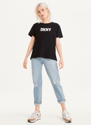 Black Dkny Foundation Logo Women's T Shirts | P0284910