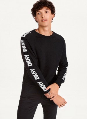 Black Dkny Knitted Logo Sleeve Tape Crew Men's Sweaters | X9602560