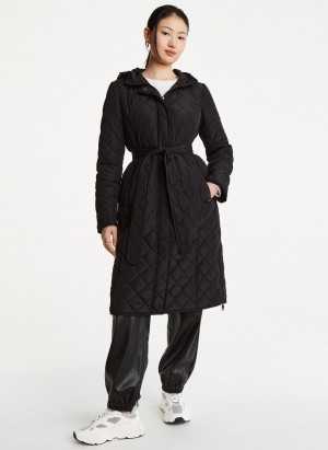 Black Dkny Long Quilted Women's Trench Coat | Y0576917