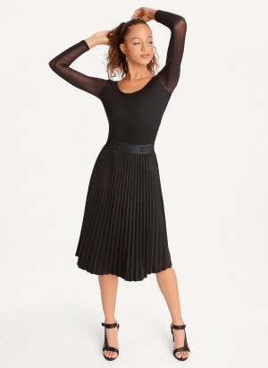 Black Dkny Long Sleeve Ballet Neck Bodysuit Women's Dress | E0994864