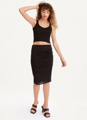 Black Dkny Mesh Side Ruch Midi Women's Skirts | Z3109221