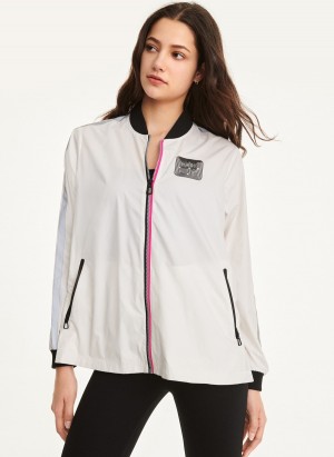 Black Dkny Mini Rip-Stop W/Silver Racer Stripe Sleeve Women's Jackets | Y9447286