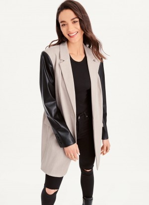 Black Dkny Mixed Media Tailored Women's Jackets | Q0674005