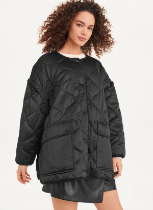 Black Dkny Oversized Satin Quilted Box Women's Jackets | G1729959