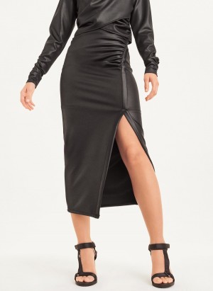 Black Dkny Plaid Faux Wrap Faux Leather Trim Women's Skirts | P0427127