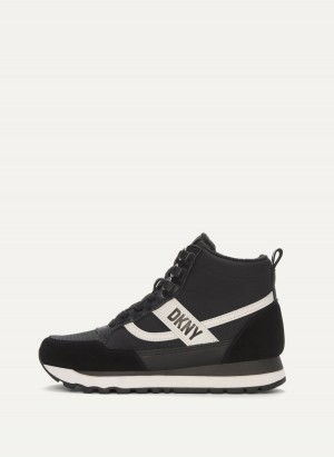 Black Dkny Retro High Top Women's Sneakers | V9420266