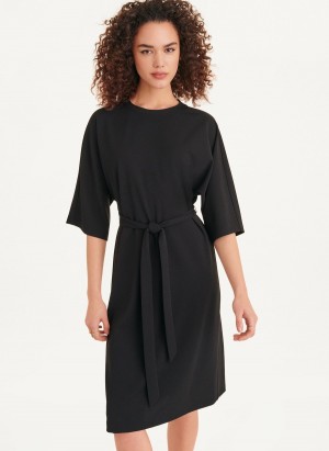 Black Dkny Short Sleeve Kimono Sleeve Women's Dress | P2034182