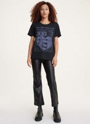 Black Dkny Short Sleeve Newspaper Women's T Shirts | U3598976