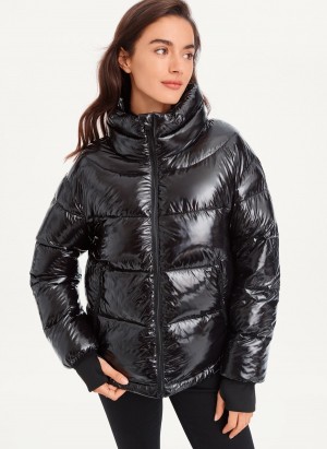 Black Dkny Short Wet Women's Puffer Jacket | E5423775