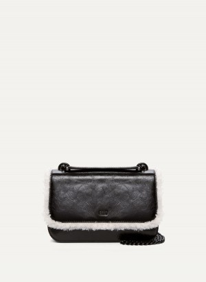 Black Dkny Sina Sherpa Trim Flap Women's Shoulder Bags | S7195132