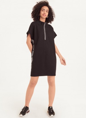 Black Dkny Sleeveless Cotton French Terry with Logo Tape Women's Dress | V5535291