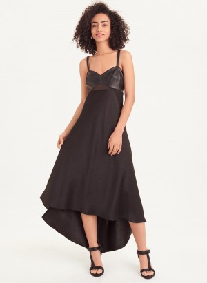 Black Dkny Sleeveless Mix Media Women's Dress | R6607928