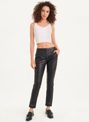 Black Dkny Slim Faux Leather Women's Pants | S0593621