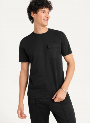 Black Dkny Solid Pique Men's T Shirts | K8119698