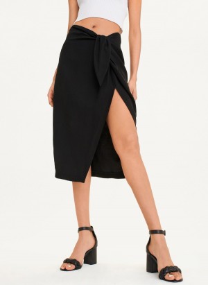 Black Dkny Tie Front Midi Women's Skirts | O2381735