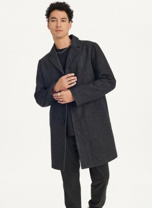 Black Dkny Wool Blend Notch Collar Coat Without Bib Men's Jackets | W0822228