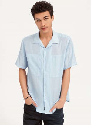 Blue Dkny Imitation Silk Camp Men's Shirts | P9477075