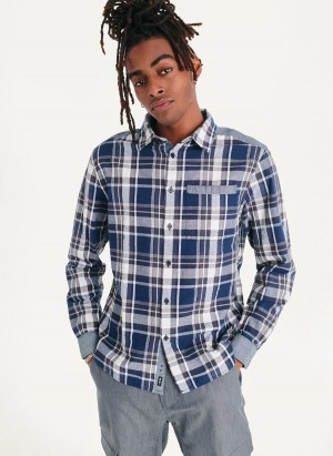 Blue Dkny Plaid Long Sleeve Button Up Men's Shirts | V2746365