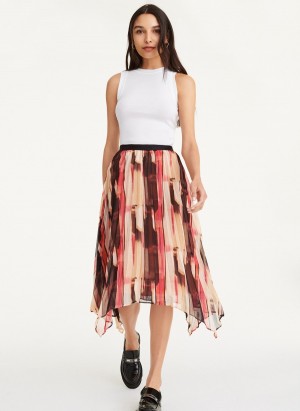 Brown Dkny Asymmetrical Pleated Women's Skirts | Q7132154