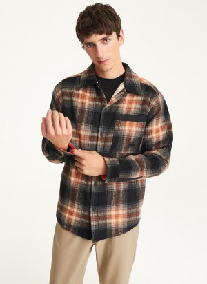 Brown Dkny Plaid Shirt Men's Jackets | R8982730