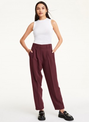 Burgundy Dkny High Rise Pleat Rolled Cuff Women's Pants | V4814554