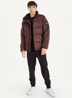 Chocolate Dkny Long Sleeve Faux Suede Men's Puffer Jacket | E3843924