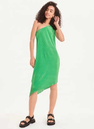 Green Dkny One Shoulder Asymmetrical Women's Dress | S8922895