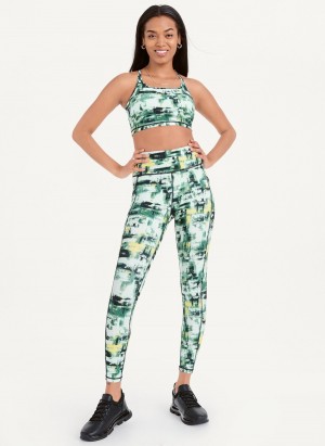 Green Dkny Printed Racerback Women's Sports Bra | Y5763736