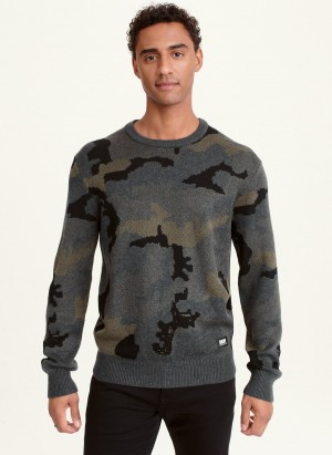 Grey Dkny Camo Crew Men's Sweatshirts | F3832718