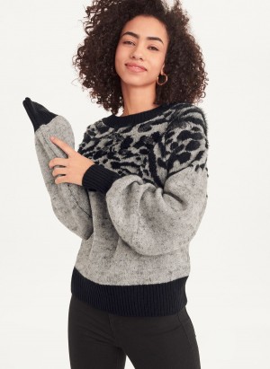 Grey Dkny Long Sleeve Puff Crew Neck With Sequin Detail Women's Sweaters | F7022134