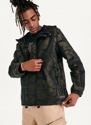 Olive Dkny Camo Hooded Men's Jackets | Z5051730