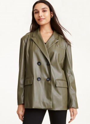 Olive Dkny Faux Leather Double Breasted Women's Jackets | I9600911