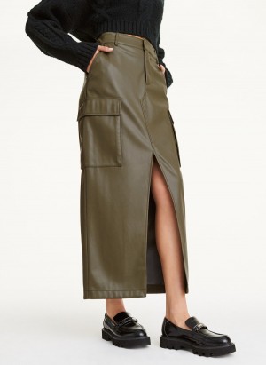 Olive Dkny French Terry Midi Women's Skirts | P8666428