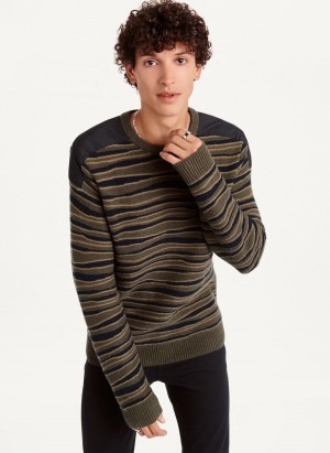 Olive Dkny Wandering Stitch Crew Men's Sweatshirts | U5696182