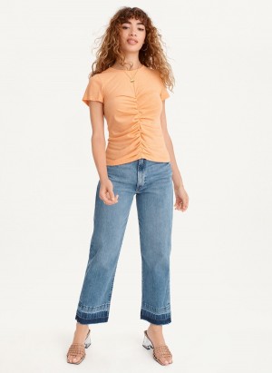 Orange Dkny Ruched Front Crew Neck Women's T Shirts | T2775795