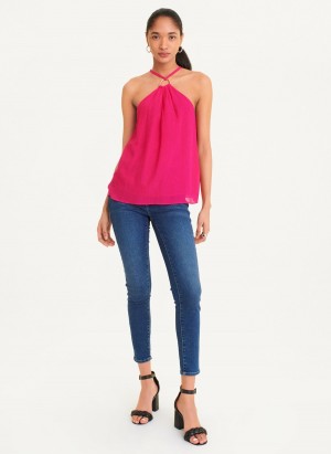 Pink Dkny Crinkle Rayon Crossover Women's Blouse | Q7472976