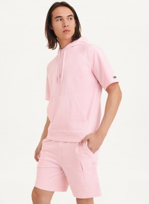 Pink Dkny Short Sleeve Pigment Dye Men's Hoodie | F5886965