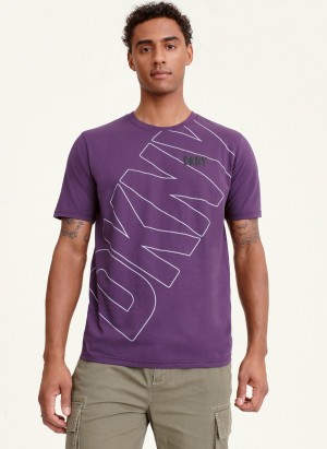 Purple Dkny Logo Outline Cross Body Men's T Shirts | J4766716