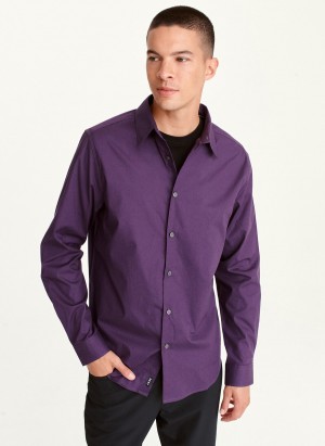 Purple Dkny Long Sleeve Button Down Men's Shirts | A1941035