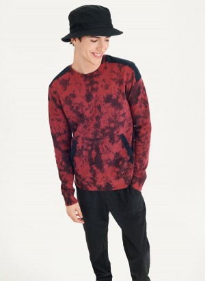 Red Dkny Long Sleeve Tie Dye With Nylon Trim Men's Sweatshirts | T6920388